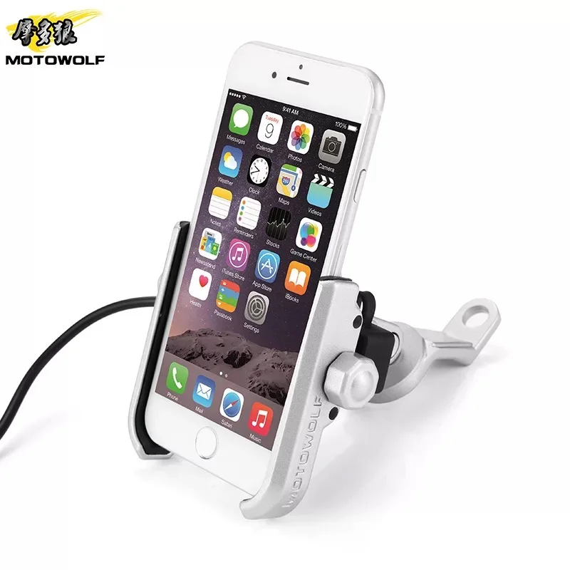 Алюминиевый сплав мотоциклетный держатель для телефона USB зарядное устройство Поддержка зеркало заднего вида мобильный мото держатель/мотоцикл motowolf перчатки