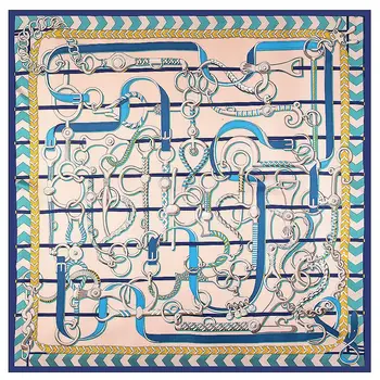 

130cm Big Handkerchief Luxury Brand Scarf Belt Chain Print Twill Silk Scarf Square Scarves Women Kerchief For Ladies Shaw