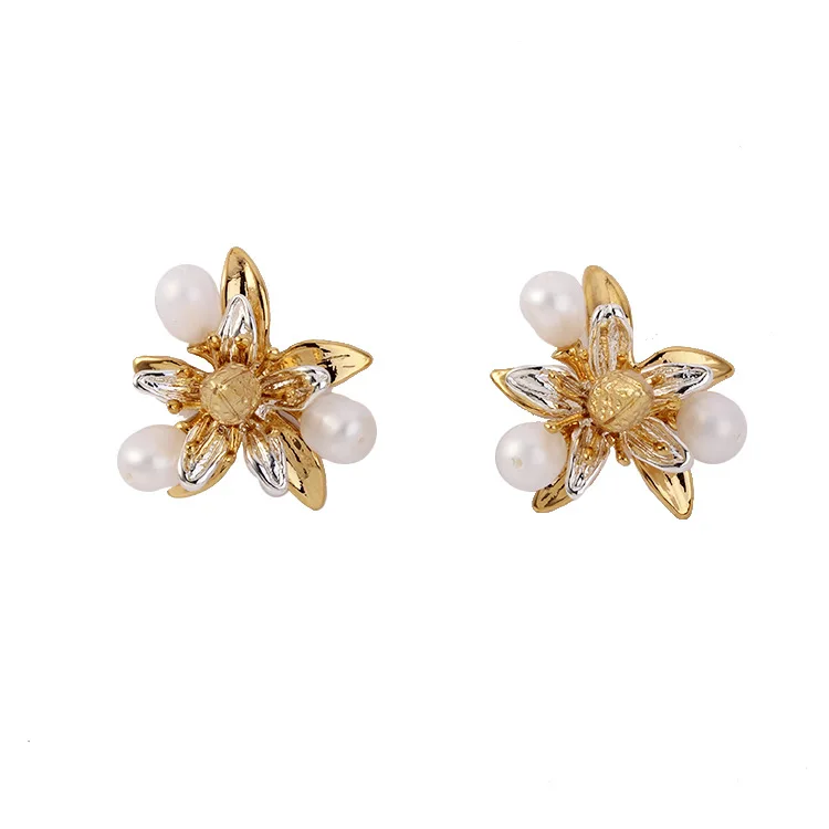 

Original design golden orange blossom pearl earnail earclip without earhole factory wholesale