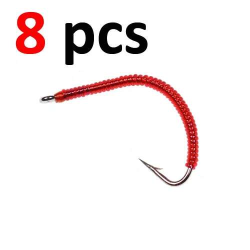 8pcs ICERIO 8 шт. красный лук Сан-Жуан червь Nymphs форель рыболовные приманки#6 - Цвет: 8pcs
