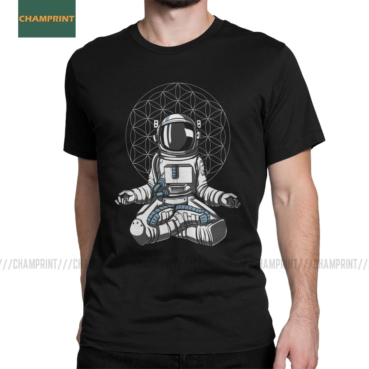 Мужская хлопковая футболка с коротким рукавом круглым вырезом космонавтом йогой