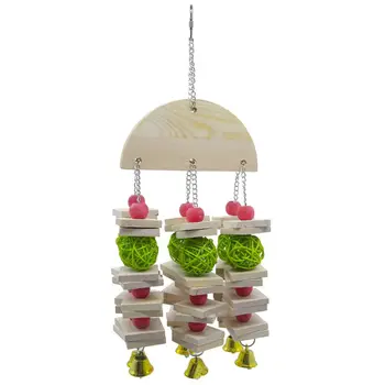 

Bird Toys, Parrot Toys with Bells, Parrots Cage Chewing Toy with Colorful Wood