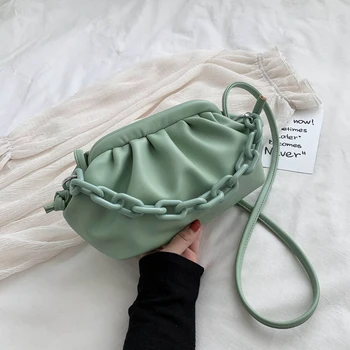 

Chain PU Leather Crossbody Bag For Women 2020 Lady Designer Handbag Solid Color Shoulder Messenger Bag Cloud Bags