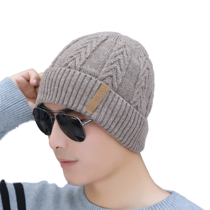 Высококачественная Зимняя вязанная мужская шапка Skullies, модная вязанная шапка из шерсти, шапка для мужчин, бархатная шапка, теплый мужской шарф, шапка