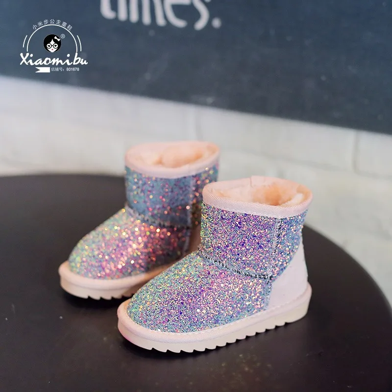 A Pastel Детские зимние ботинки; зимняя обувь для маленьких девочек; ботинки из натуральной кожи с кроличьим мехом для маленьких принцесс; zapato; botas botte enfant fille - Цвет: A Pastel