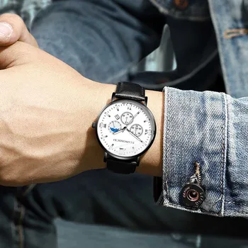 

Men Watch Luminous With Calendar Function Leather Band Watch Business Sport Analog Quartz Wristwatch Men Clock Relogio Masculino