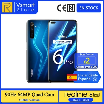 Перейти на Алиэкспресс и купить В наличии глобальная версия Realme 6 Pro смартфон 8 ГБ 128 6,6 90 Гц Экран 64MP Quad камеры Snapdragon 720G 4300 мА/ч, 30 Вт Быстрая зарядка