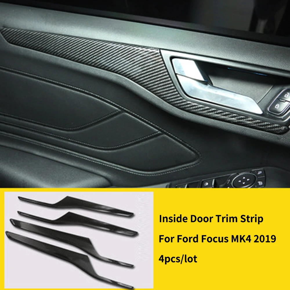 4pcs Carbon Fiber ABS Inside Door Molding Trim Strip Cover Decoration Stickers Car Styling For Ford Focus 4 MK4 Accessories