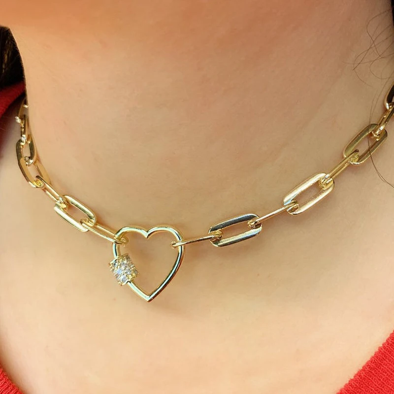 punk gold color short necklace handmade beautiful luxurious pendant buckle neck decoration jewelry for women man charm choker