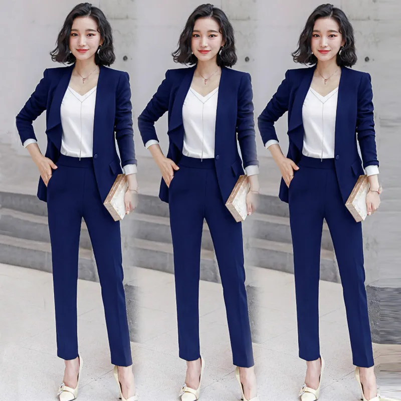 

Women's suit 2019 autumn and winter new long-sleeved single button jacket temperament wild trousers two-piece business suit