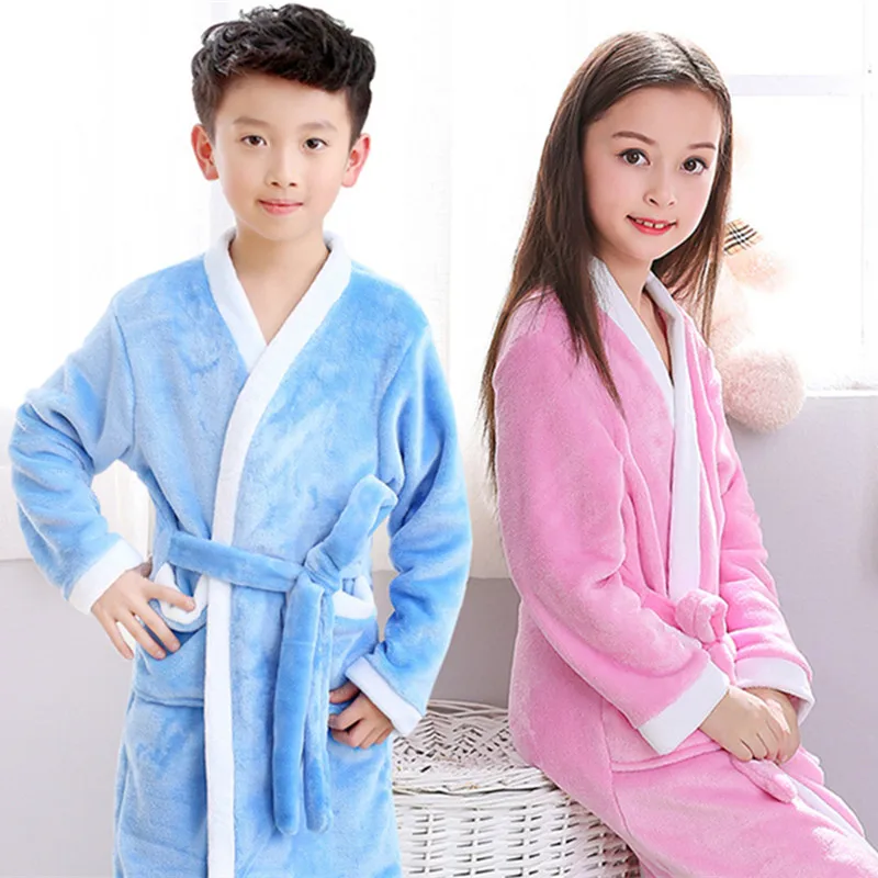 Boys Girls Bathrobes Children Hooded BabyTerry Winter Fleece Bath Robes Towel Kids Velvet Pajamas Gown