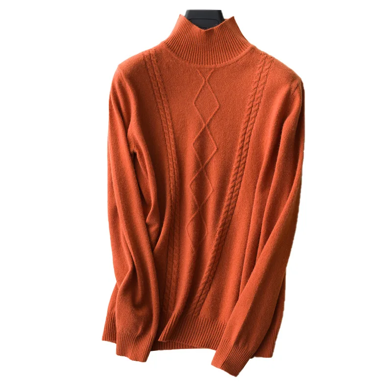 

Trend Colors Women 100% Real Cashmere Turtleneck Pullover Sweater Women's Solid Rib Collar Sweaters Knit Top Female Jumper
