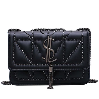 

Tassel bag female 2020 new Korean fashion rivet wild chain shoulder slung small square bag torebki damskie sac main femme