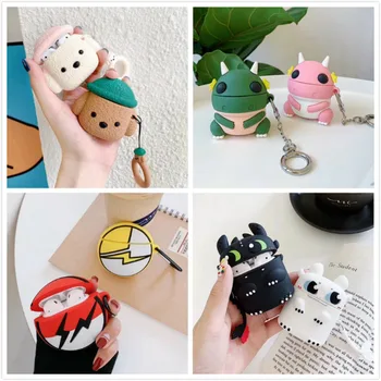 

3D Unicorn Earphone Case For Airpods 2 Case Silicon Rice ball Cover for Airpods 1 Headphone Case Earbuds Case Cover Ring Strap