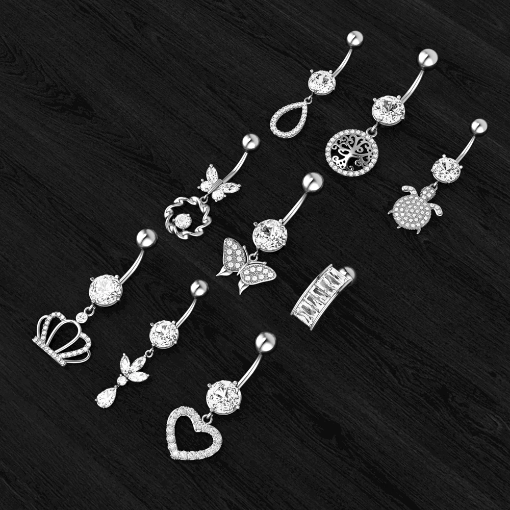 14G Animal Heart Dangle Belly Button Rings Surgical Steel Curved Navel Barbell Ring Body Jewelry Piercing Ombligo for Women Girl piercing jewelry metal jewelry body jewelry body piercing jewelry