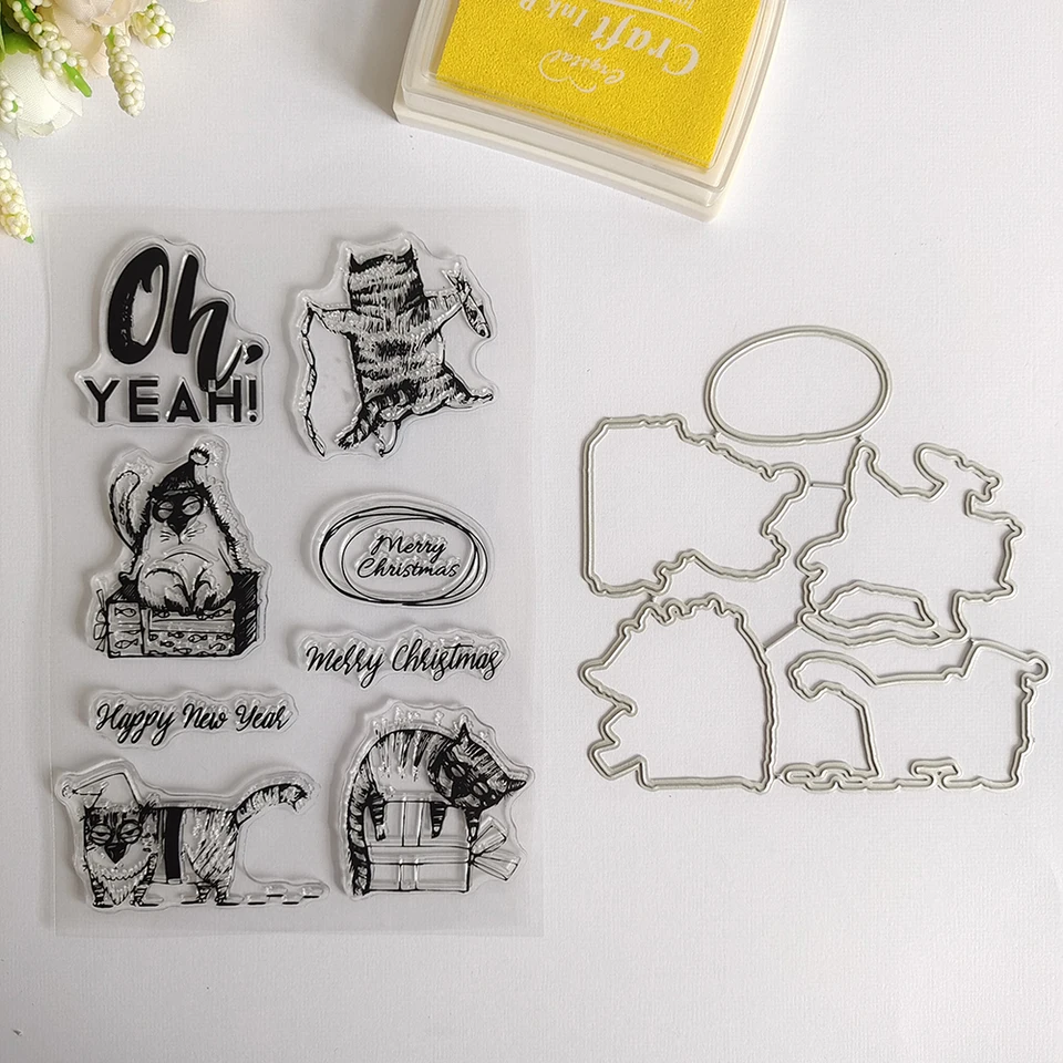 Ensemble Tampons Transparents Matrices Découpe Nouvel An