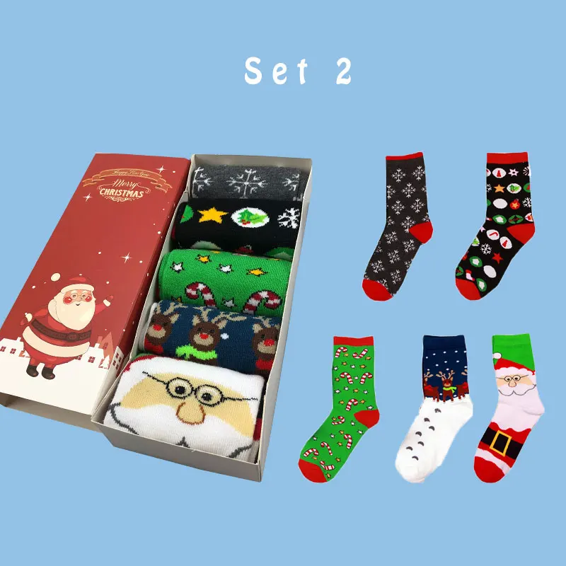 SP& CITY/5 пар носков с рисунком Счастливого Рождества, набор женских зимних милых Хлопковых Носков, хипстерские высокие носки унисекс, подарок на Рождество, коробка носков - Цвет: set2