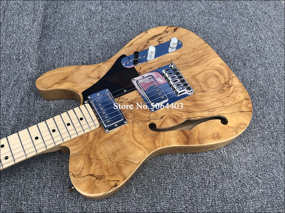 Factory direct sales of 6 string electric guitar, map rotten wood grain maple veneer, half empty core F empty electric guitar, maple neck, free shipping