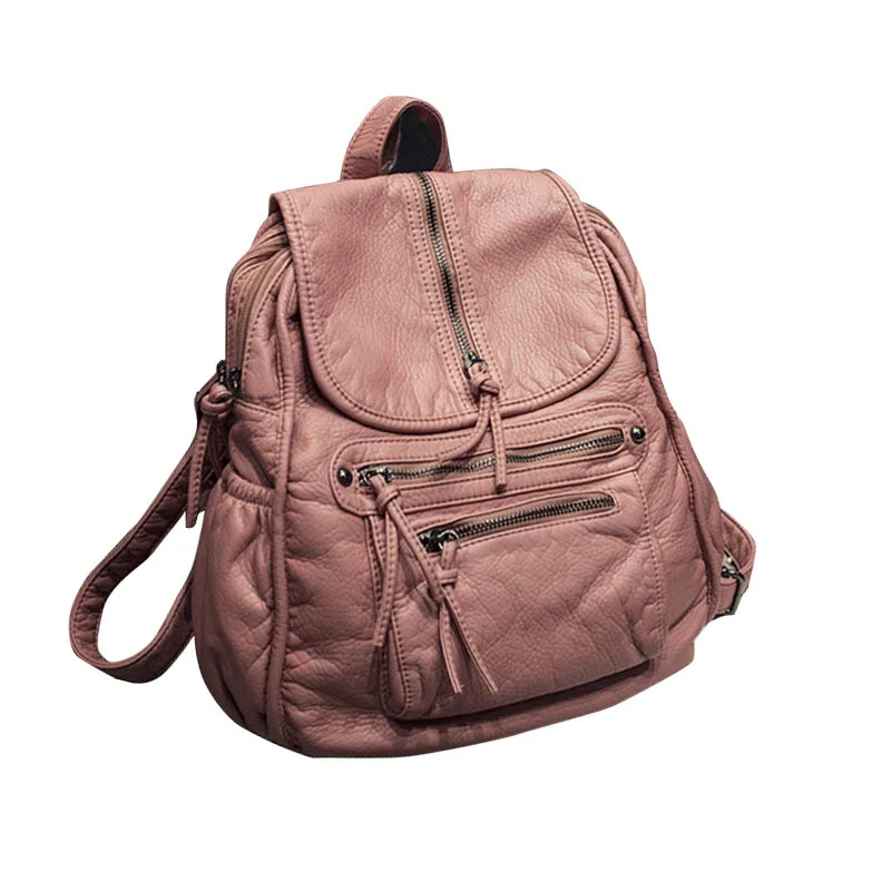 Mochila Vintage de cuero suave para mujer, morral escolar para libro para adolescentes, mochila de viaje para Dos personas, ZL206