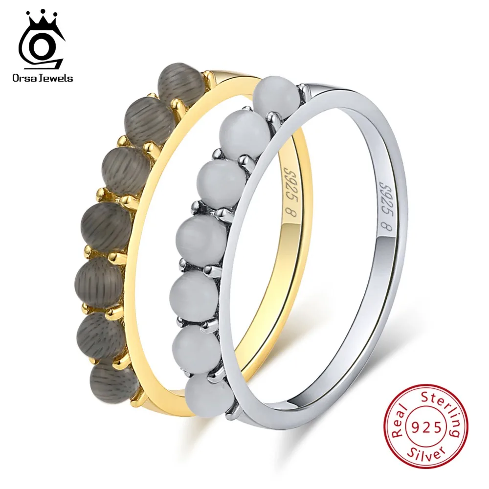 ORSA JEWELS Real 925 Sterling Silver Women Rings With Round Cat's Eye Stone Gold Color Finger Ring Fine Jewelry OSR68 | Украшения и