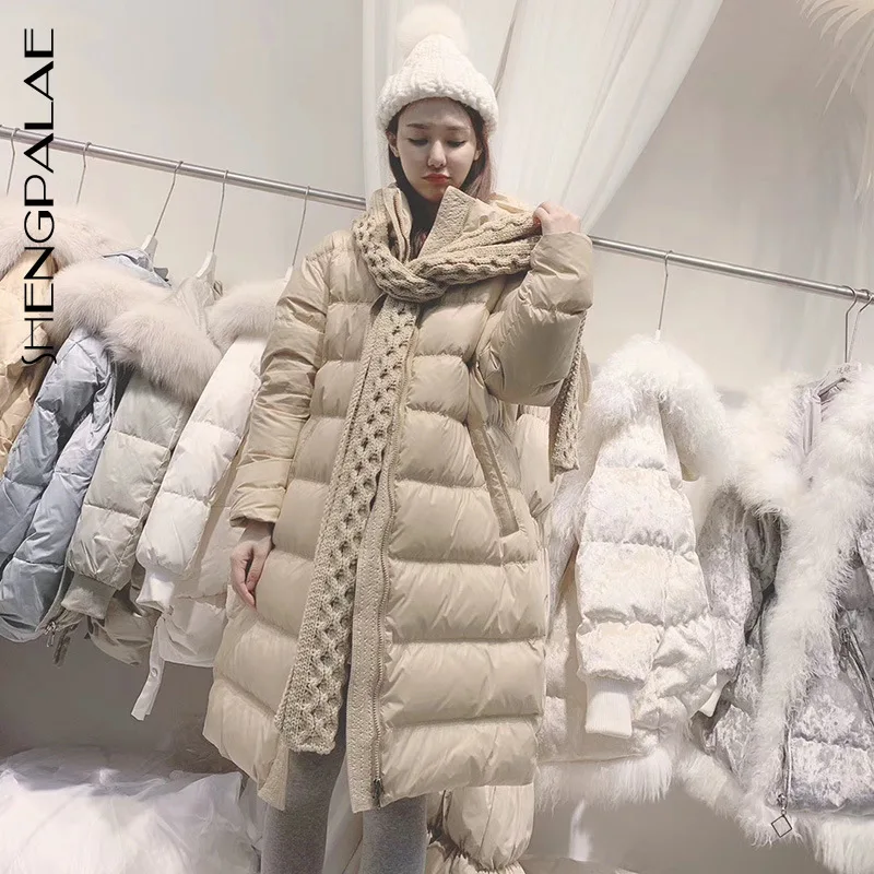 SHENGPALAE корейский 2020 Зимний новый женский средней длины пальто белый утиный пух с