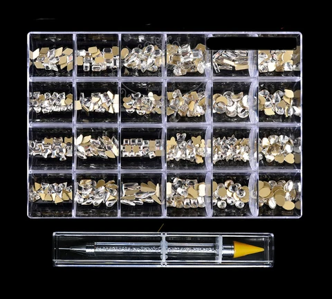 Crystal AB Rhinestone In Grids  Flat- Back Nail Art Rhinestone Gem With 1 Pick Up Pen In Clear Big Box High