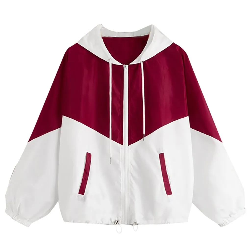 

Fashion Jackets Coat Women Long Sleeve Patchwork Pocket Drawstring Hooded Zipper Jacket Autumn WIinter chaqueta mujer z0826