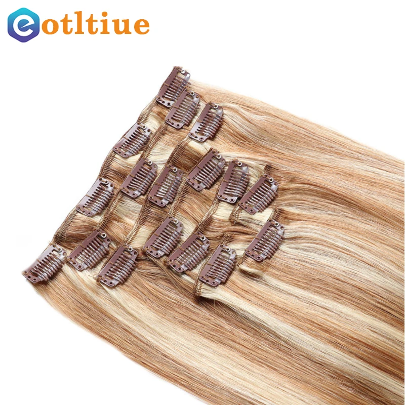 8Pcs/set 120g Piano color Caramel Brown Clip In Hair Extensions Human Hair Machine Made Natural Real Remy Clip Ins hair extensions