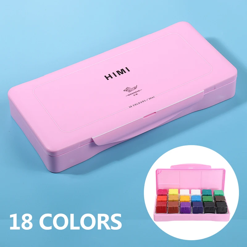 18 Colors Jelly Cup Gouache Paint Set 30ml Non-Toxic Gouache Watercolor Paints Portable Case Design for Artist Student Sationery