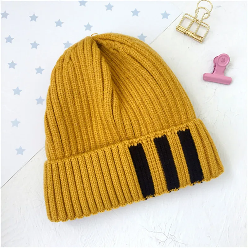 Детская шапка Skullie Beanies для мальчиков и девочек, зимняя однотонная шапка в полоску с ушками, теплые эластичные модные аксессуары