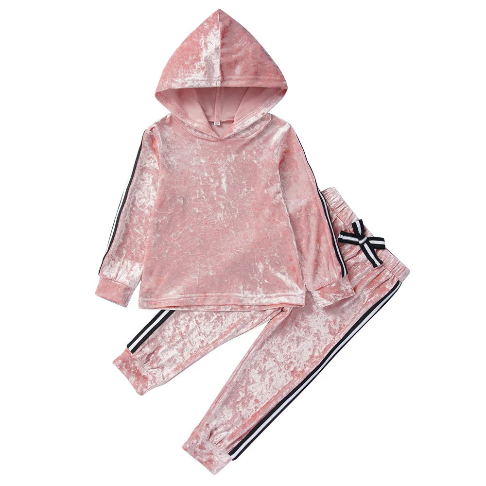 

Velvet Kids Girls Clothes Outfits 2Pcs Children's Clothing Sportwear Hoodies Tops+Pants Clothes for Girls 6Years Fashionable D30