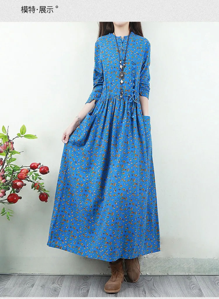 Женское длинное платье из хлопка и льна, повседневное ТРАПЕЦИЕВИДНОЕ ...