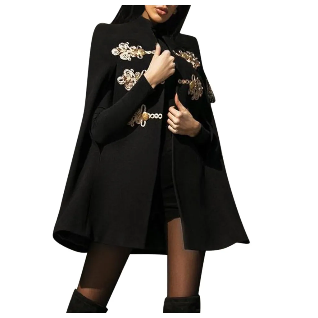 Модная зимняя Ретро Готическая накидка, Женское шерстяное пальто, повседневный длинный Средний плащ с длинным рукавом, Женское шерстяное пальто manteau femme