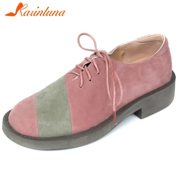 

KARINLUNA New 33-42 Elegant Ladies Low Heels Pumps Women Office Concise Patchwork Pumps Genuine Leather Suede Shoes Woman