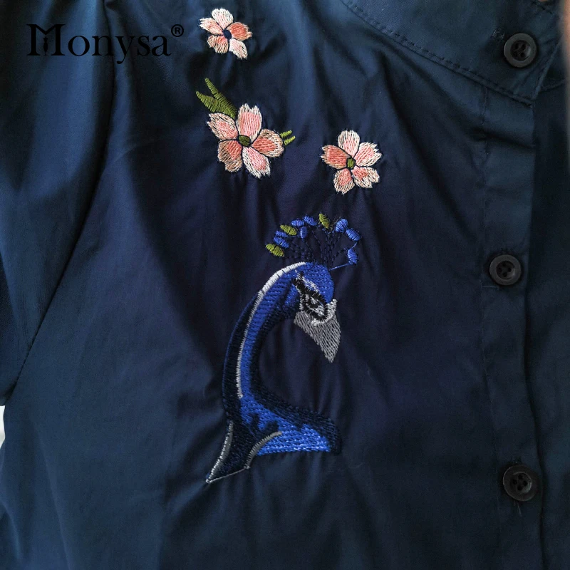 sexy blouses for women Floral Embroidery Shirt Women 2020 Summer New Arrival Half Sleeve Loose Casual Blouses Ladies Cotton Doll Shirt Blue White Tops ladies white shirt