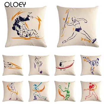 

Modern Sports Series Taekwondo Badminton Rugby Cotton Linen Cushion Cover Pillow Case Decorative for Sofa Car Chair 45x45cm