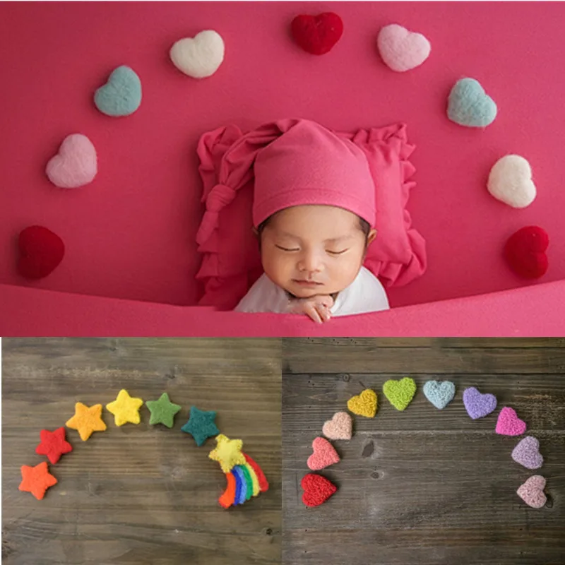 7/10Pcs Newborn Photography Props Handmade DIY Baby Wool Felt Rainbow Stars Love Heart Home Party Decor Photography Studio Props