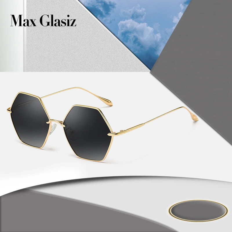 Max Glasiz, полигон, металлическая оправа, поляризационные солнцезащитные очки для женщин, Ретро стиль, шестиугольник, Polariod, женские сексуальные солнцезащитные очки, высокое качество, gafas