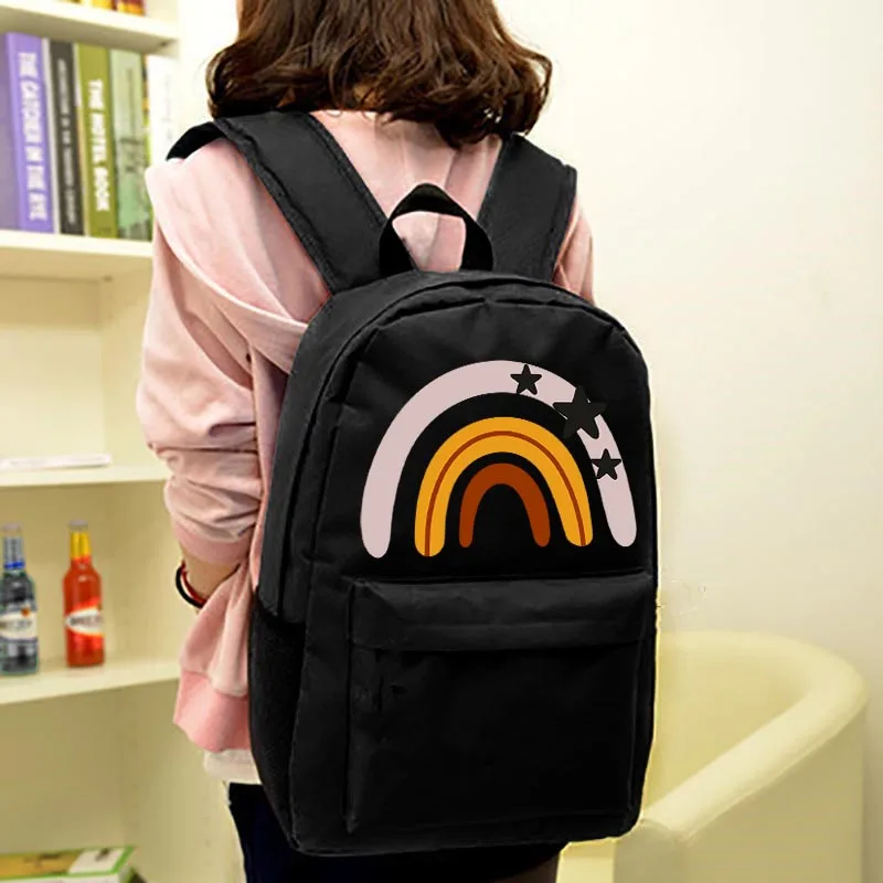 

Rainbow Print Women Black Backpack Cute Student School Bag Backpacks Bags for Teenage Girls Female Casual Mochila Travel Daypack