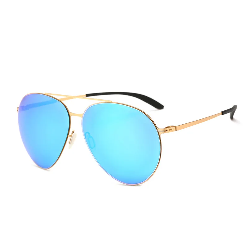 Zerosun Polarized Sunglasses Men Stainless Steel Sun Glasses for Man Aviation Men's Shades Oversized Driving Eyewear Case Free - Цвет линз: Синий