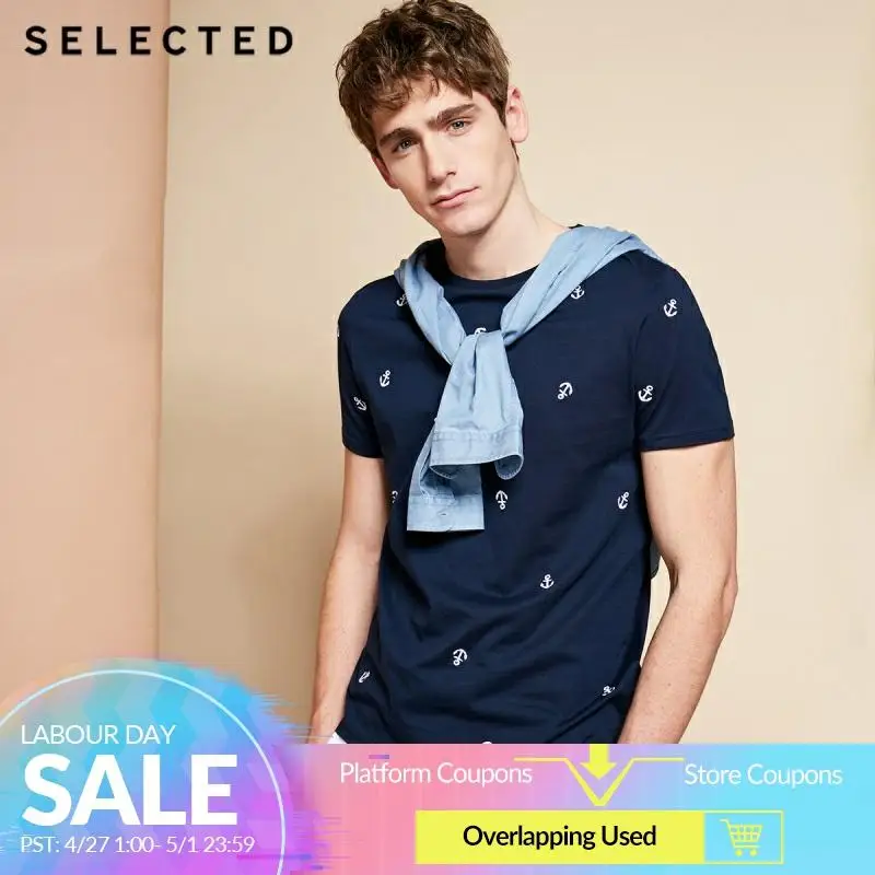 

SELECTED Men's 100% Cotton Round Neckline Short-sleeved T-shirt S|4182T4575