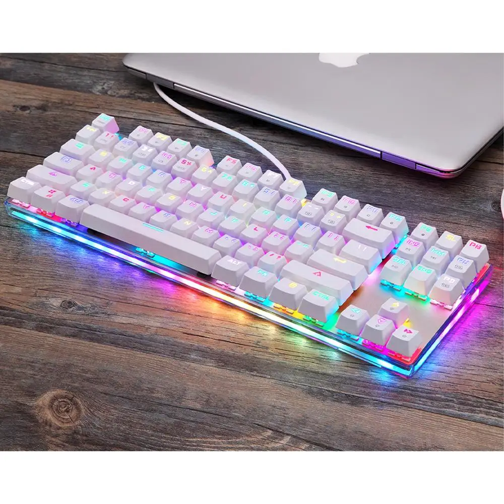 Проводная игровая механическая клавиатура Motospeed 87 клавиш RGB подсветка синие и