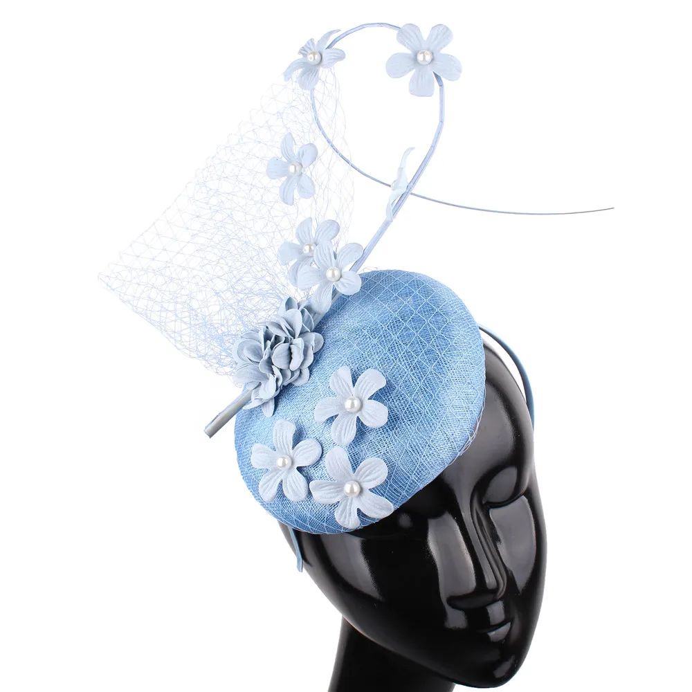 

sinamay fascinators hats elegant High quality 4-layer linen nice headpiece with floral headwear fashion ladies hair accessories