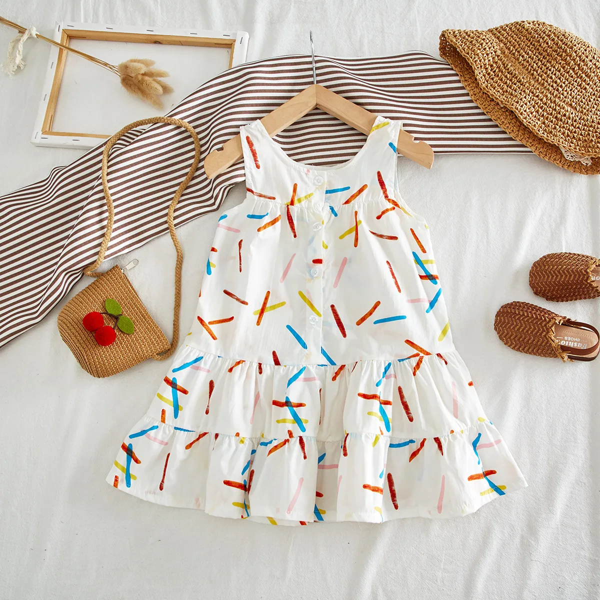 

Korean-Style Have Accent 2019 Summer Wear New Style Children Hipster Sleeveless Cotton Linen Baby Girls Full Body Dress E1591