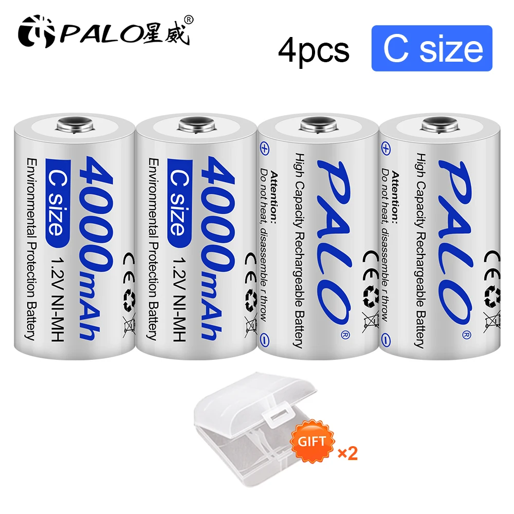 PALO 1.2V C size Rechargeable Battery R14 C Cell NI-MH type C Rechargeable Batteries For gas cooker oven