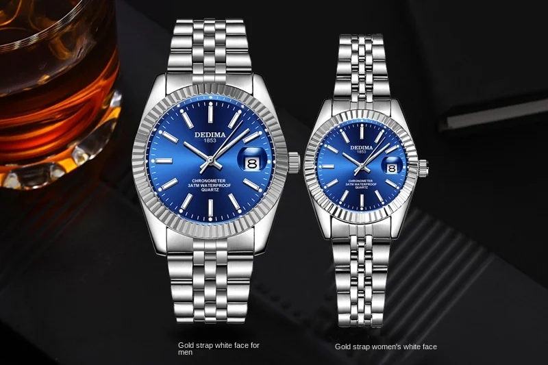 2021 new high-end fashion men's and women's couples gold belt calendar luminous waterproof watch Romantic Watches cheap