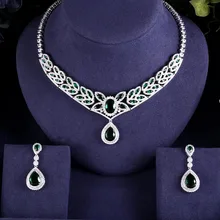 Accking Luxury water drop Bridal Jewelry Sets For Women CZ Wedding Party Accessories necklace earrings Gift