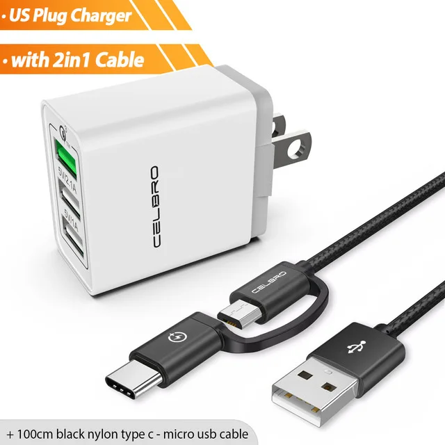 1 us charger 1 cable Настенное зарядное устройство с 3 usb-портами, быстрая зарядка 3,0, зарядное устройство для телефона, мульти Usb зарядное устройство, адаптер для huawei mate 20 Xiaomi Mi6 Mi8 Mix2 - Тип штекера: 1 us charger 1 cable