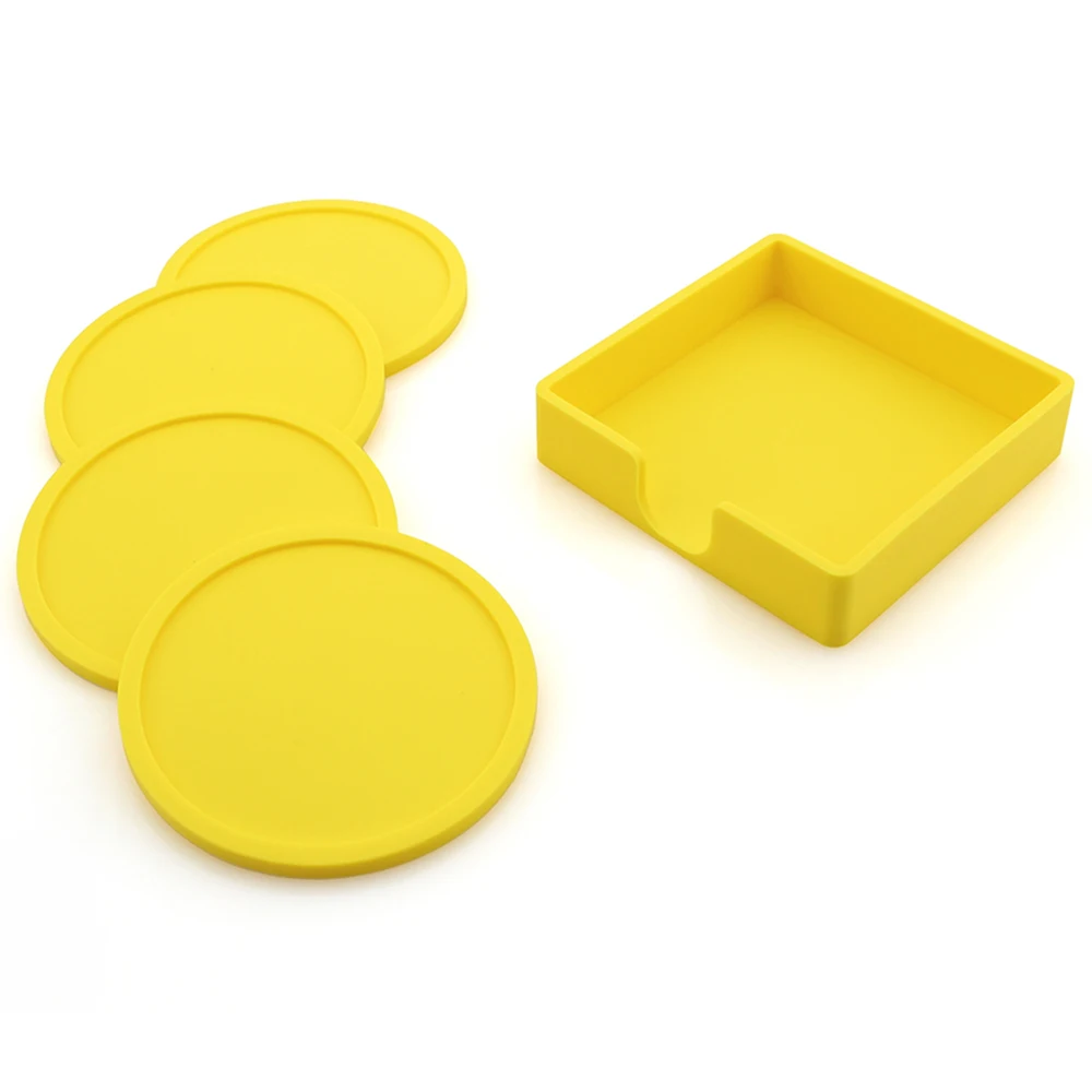New 5Pcs/set Silicone Round Cup Mat Creative Non-slip Coaster Thicken Coffee Tea Drink Placemat Table Cup Pad Posavasos Dropship - Цвет: Цвет: желтый