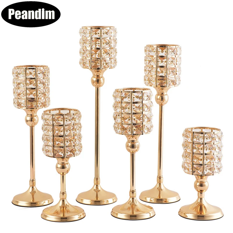 Блестящие Хрустальный фонарь для свечей золотые свечи PEANDIM серебряные